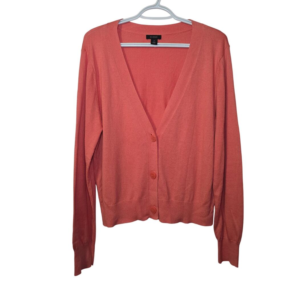 Halogen V-Neck Peach Whimsy Coquette Cardigan